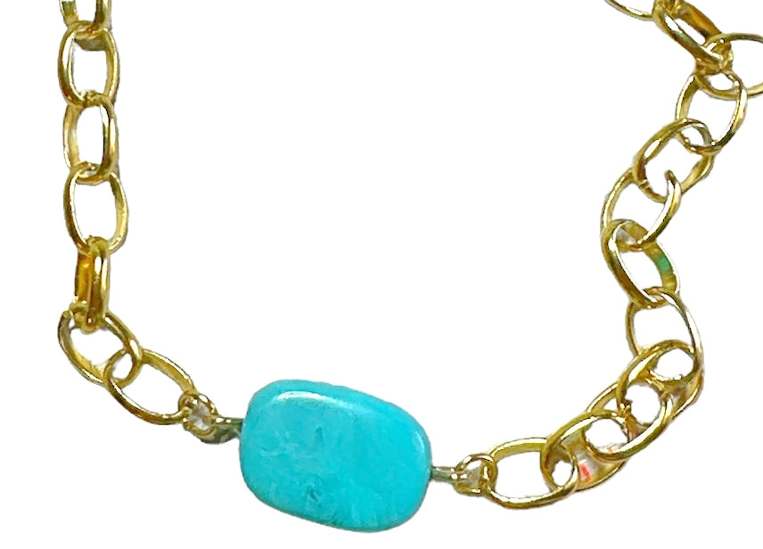 Lark Turquoise Pendant Gold Chunky Chain Necklace