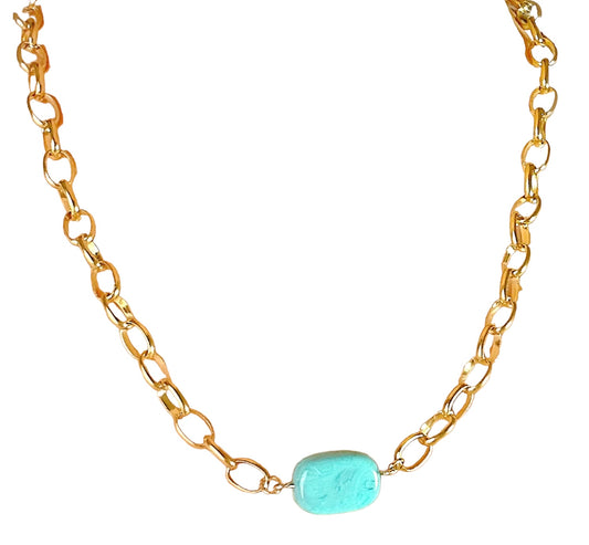 Lark Turquoise Pendant Gold Chunky Chain Necklace